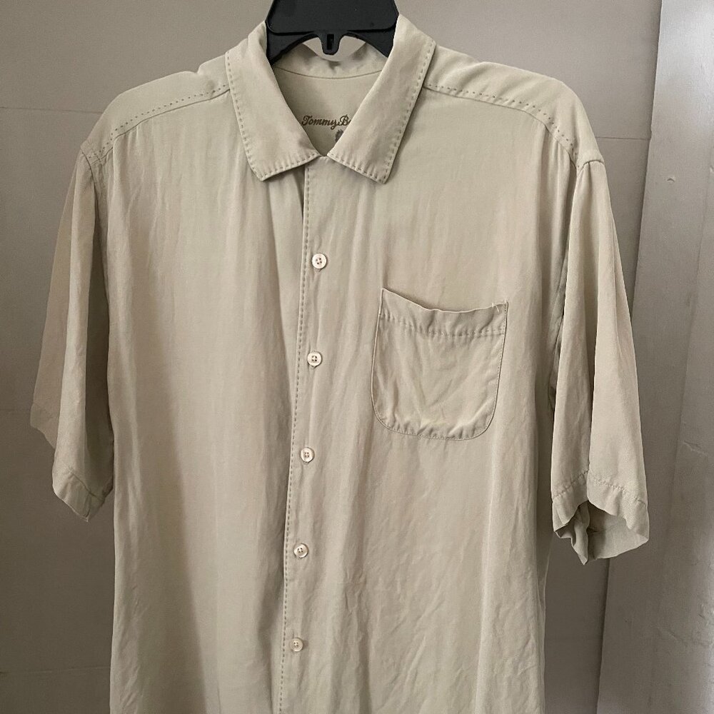 TOMMY BAHAMA White Short Sleeve Shirt Size L 100% Silk Mens Large